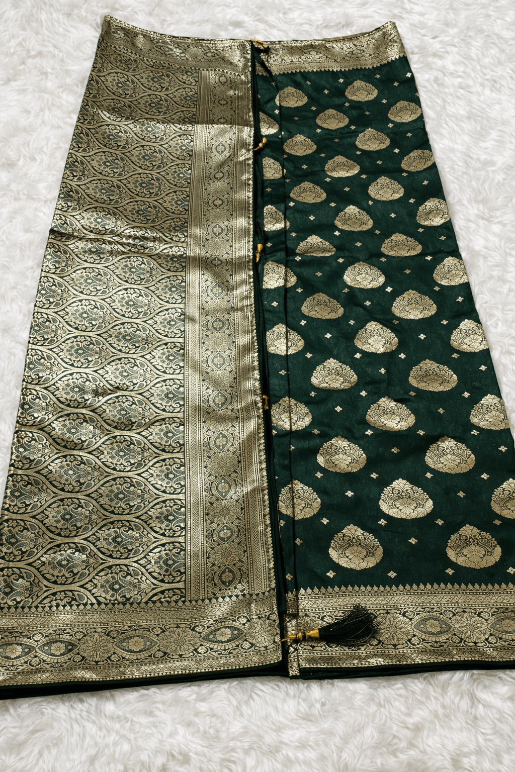 Bottle Green Wedding Banarasi Silk Saree with Blouse Piece - Saree
