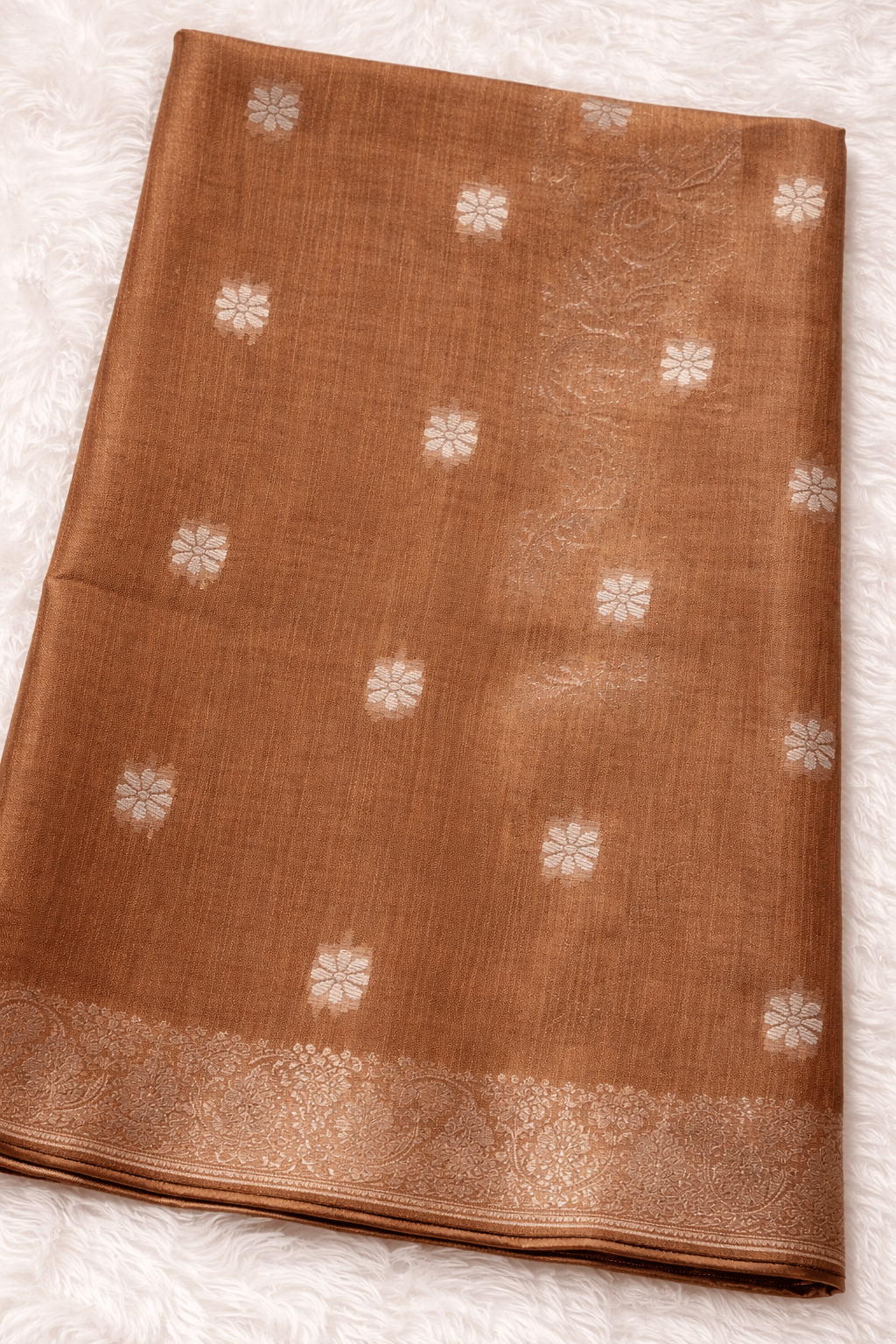 Brown Tissue Silk Saree with Silver Zari Work - Saree
