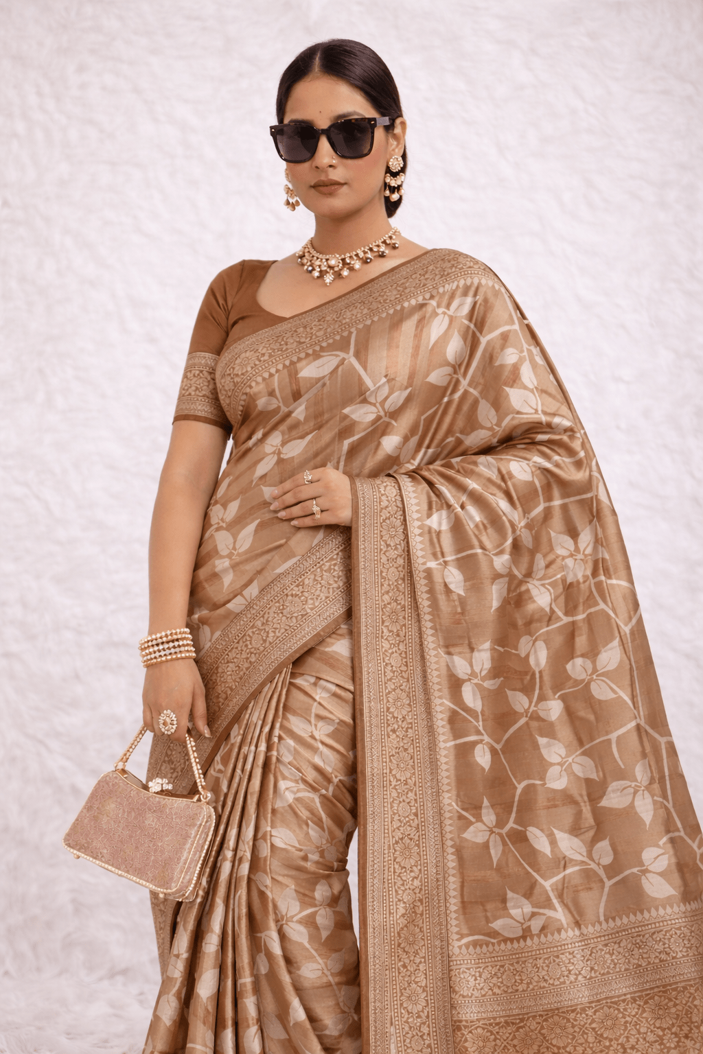 Brown Tissue Silk Saree with Silver Zari Work and Blouse Piece - Kanyaraa