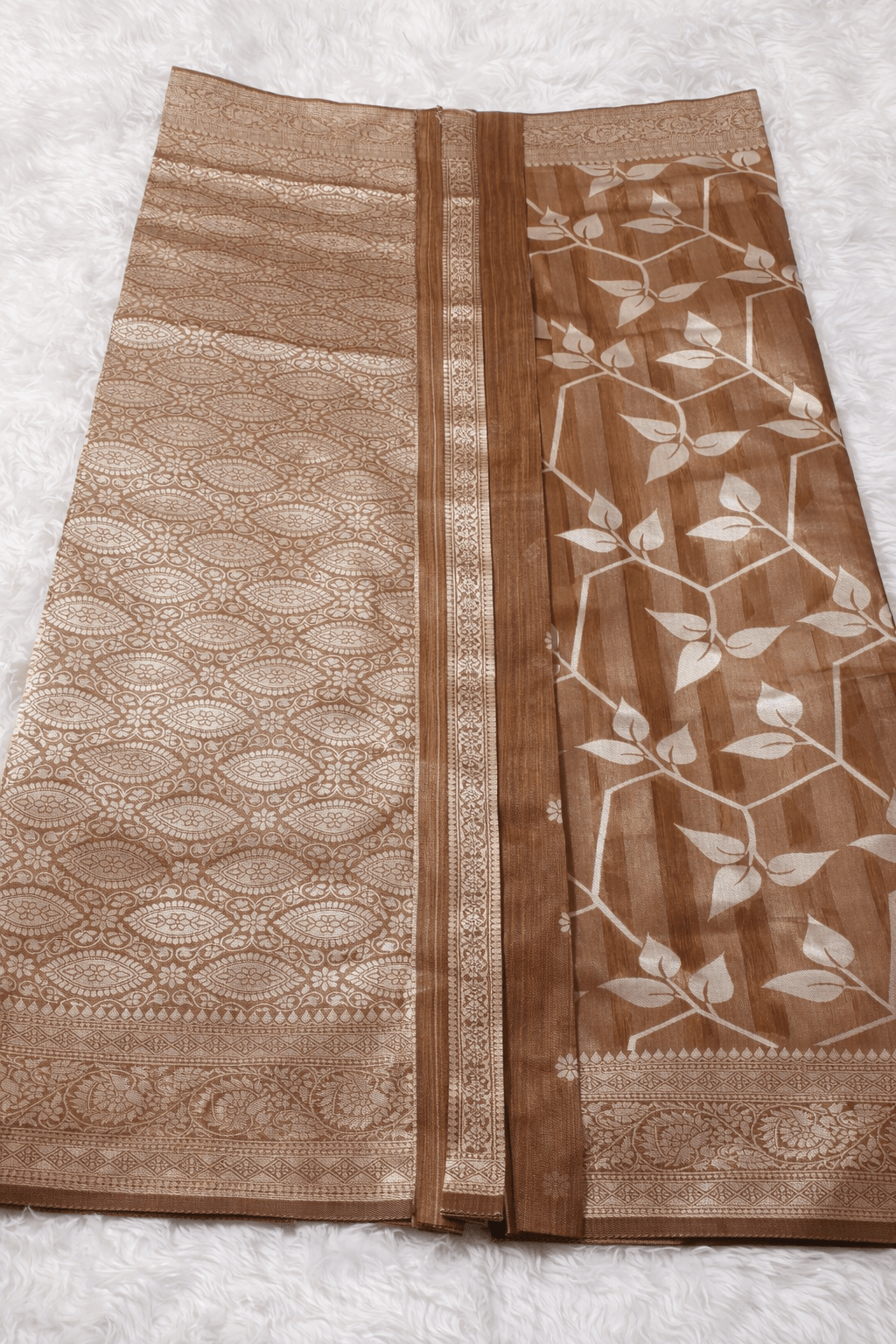Brown Tissue Silk Saree with Silver Zari Work and Blouse Piece - Kanyaraa
