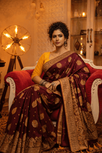 Confident Beauty in Maroon Mashru Silk Saree - Kanyaraa