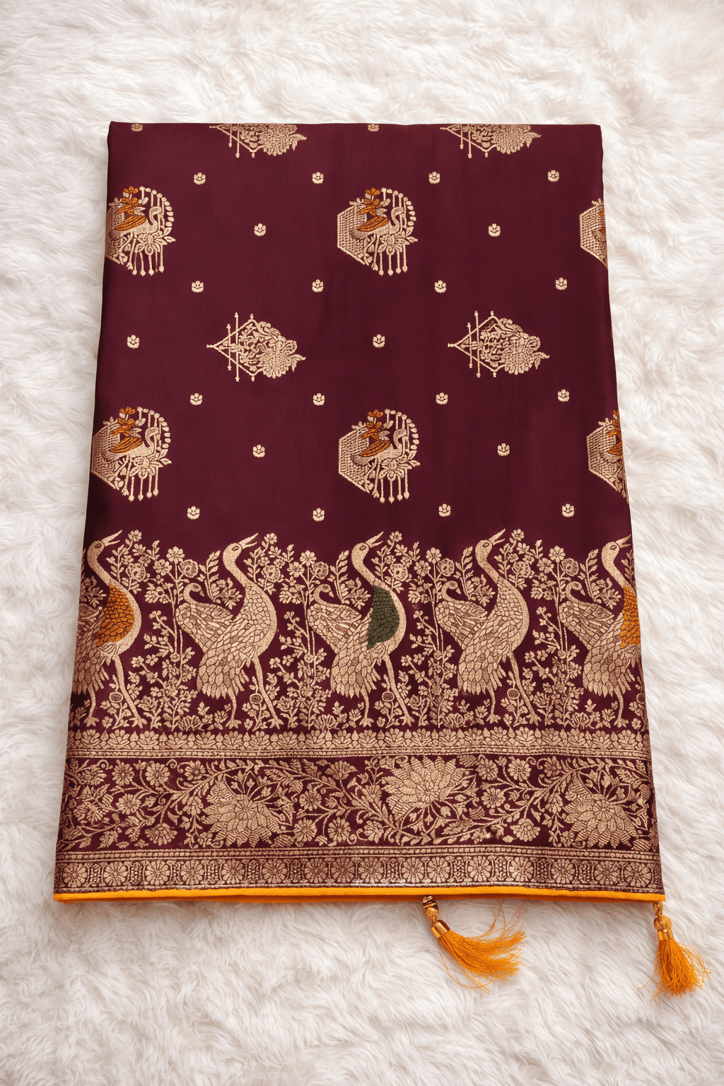 Confident Beauty in Maroon Mashru Silk Saree - Kanyaraa