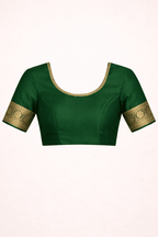 Green Banarasi Silk Saree with Golden Zari Work and Blouse Piece - Kanyaraa