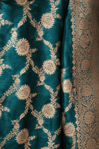 Green Jaal Banarasi Silk Saree with Golden Zari Work and Blouse Piece - Kanyaraa