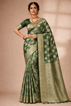 Green Wedding Banarasi Silk Saree with Blouse Piece - Saree