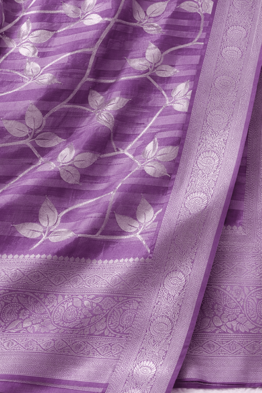 Lavender Kora Silk Saree with Silver Zari Work - Kanyaraa