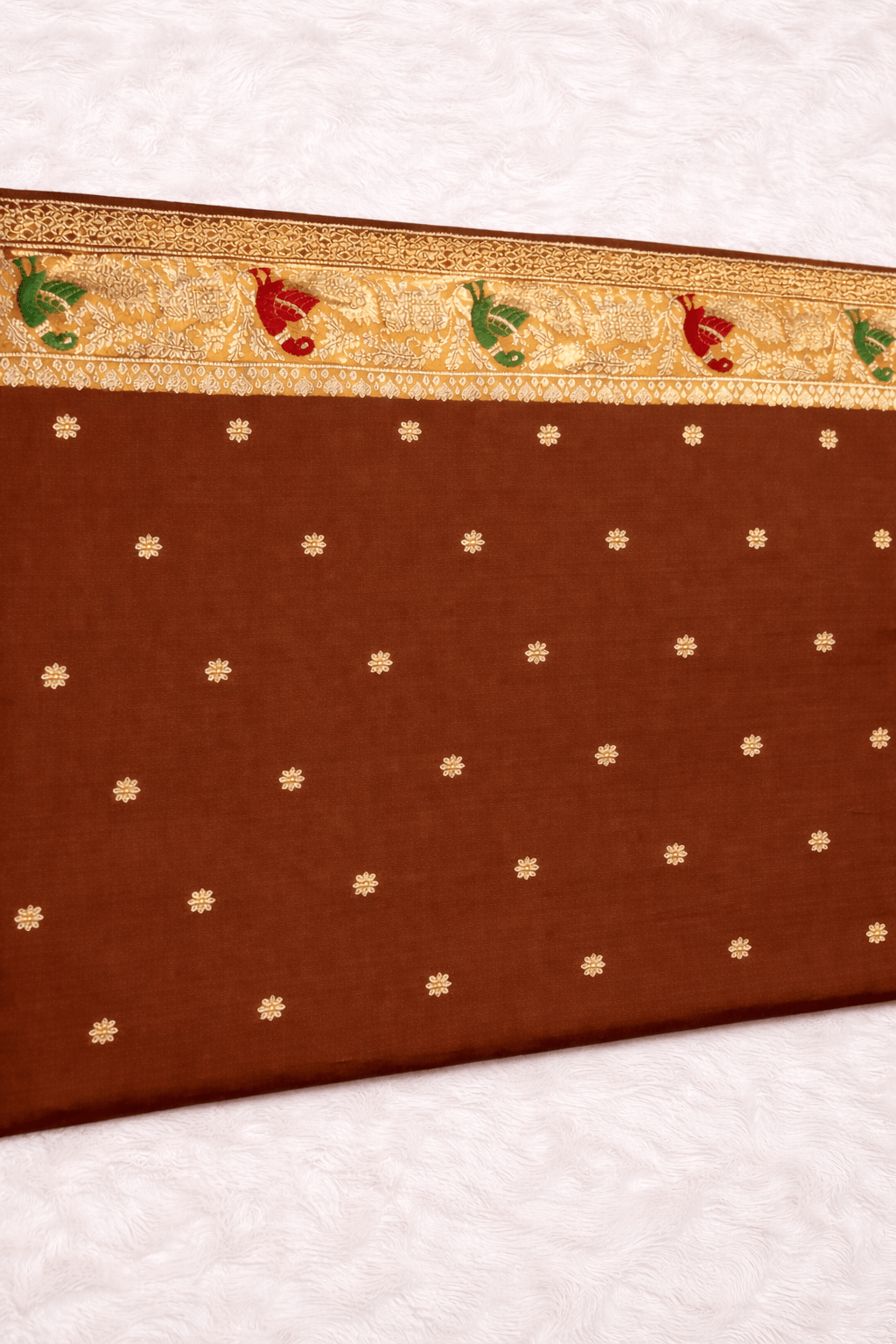 Magenta Color Silk Saree with Peacock Zari Work & Contrast Brown Blouse - Saree