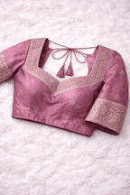 Mauve Pink Banarasi Silk Saree with Gold Border and Blouse Piece - Saree
