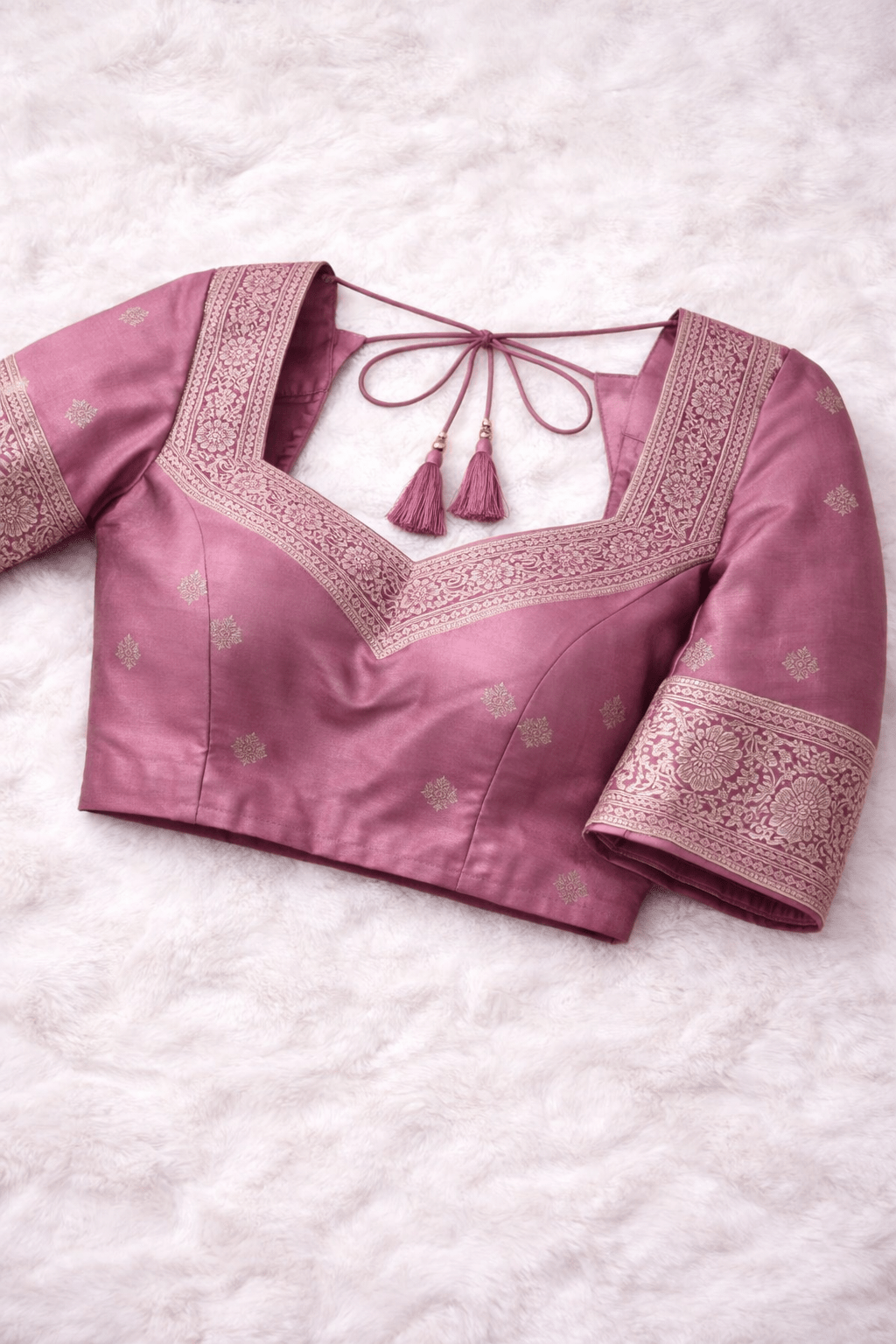 Mauve Pink Banarasi Silk Saree with Gold Border and Blouse Piece - Saree