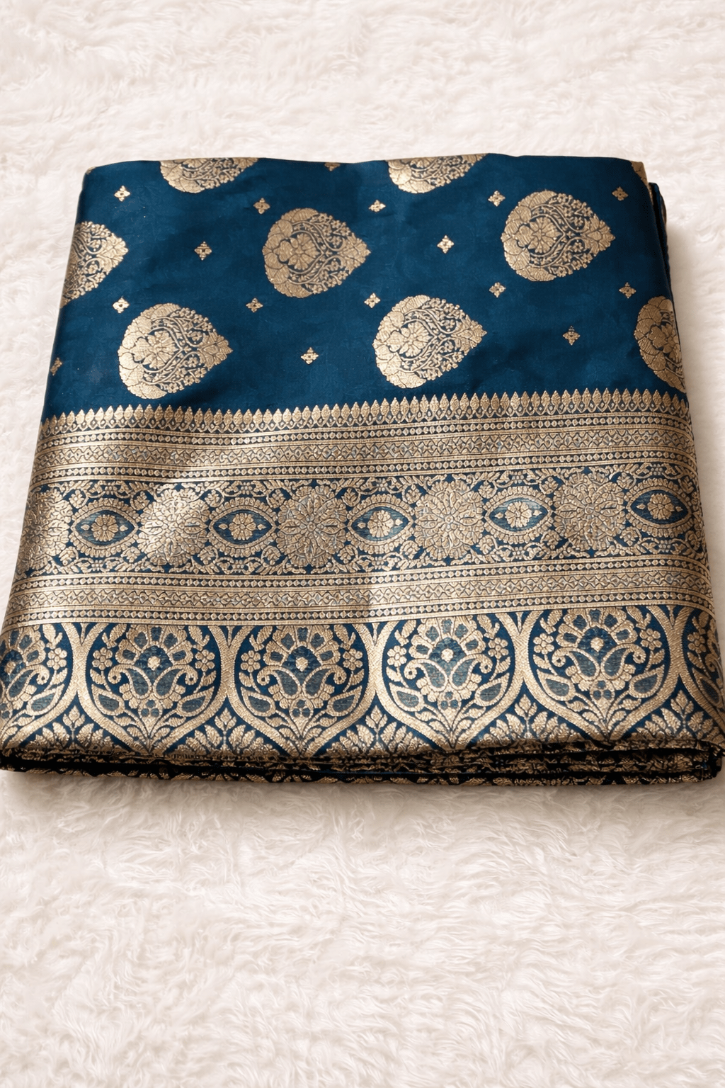 Peacock Blue Wedding Banarasi Silk Saree with Blouse Piece - Saree