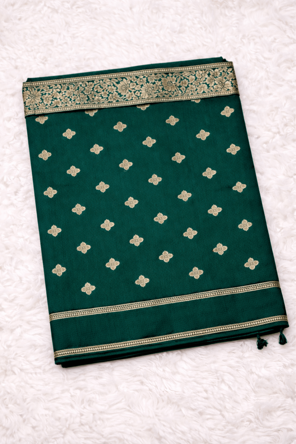 Peacock Green Banarasi Silk Saree with Golden Zari Work and Blouse Piece - Saree