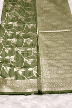 Pista Green Tissue Silk Saree with Silver Zari Work - Saree