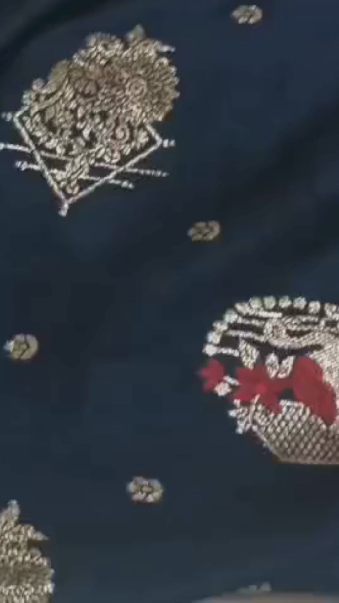 Navy Blue Meenakari Mashru Silk Saree with Red Blouse Piece