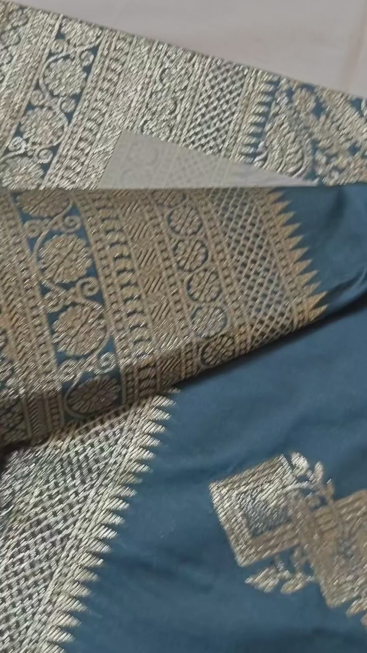 Pastel Blue Varanasi Banarasi Silk Saree with Blouse Piece