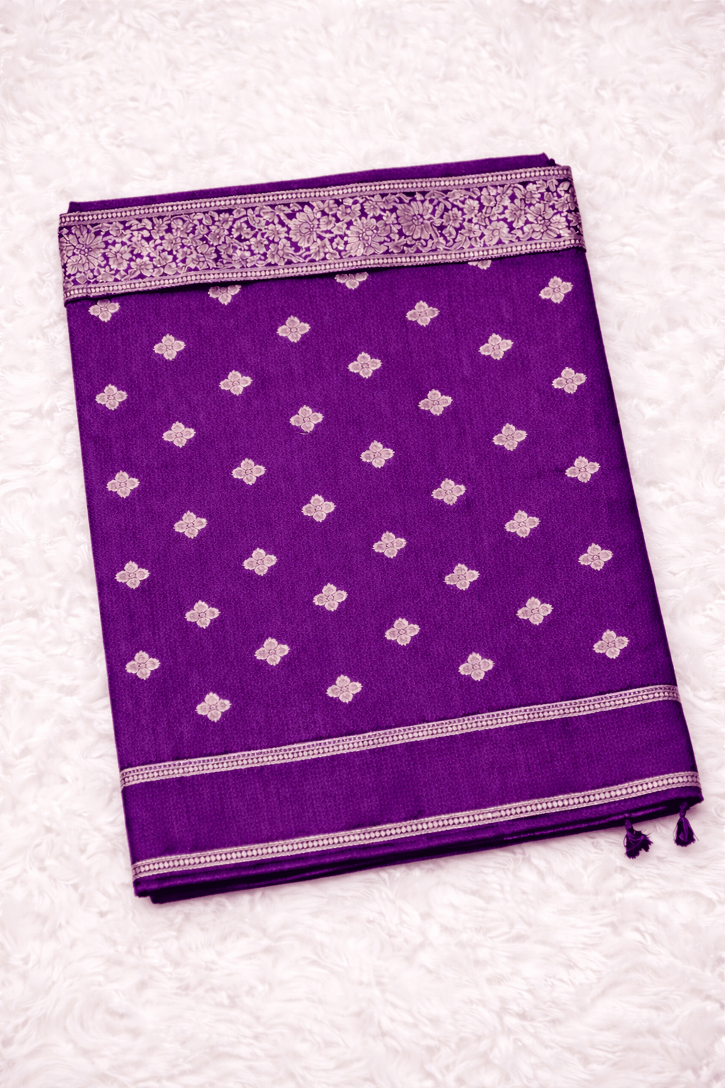 Purple Banarasi Silk Saree with Golden Zari Work and Blouse Piece - Saree