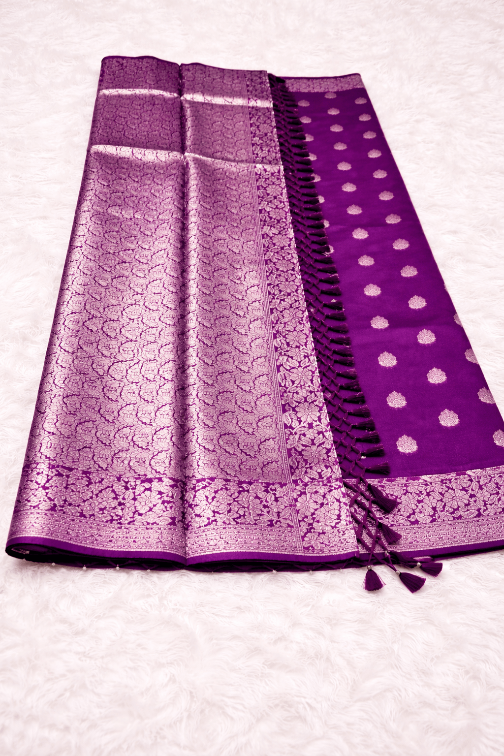 Purple Banarasi Silk Saree with Golden Zari Work and Blouse Piece - Saree