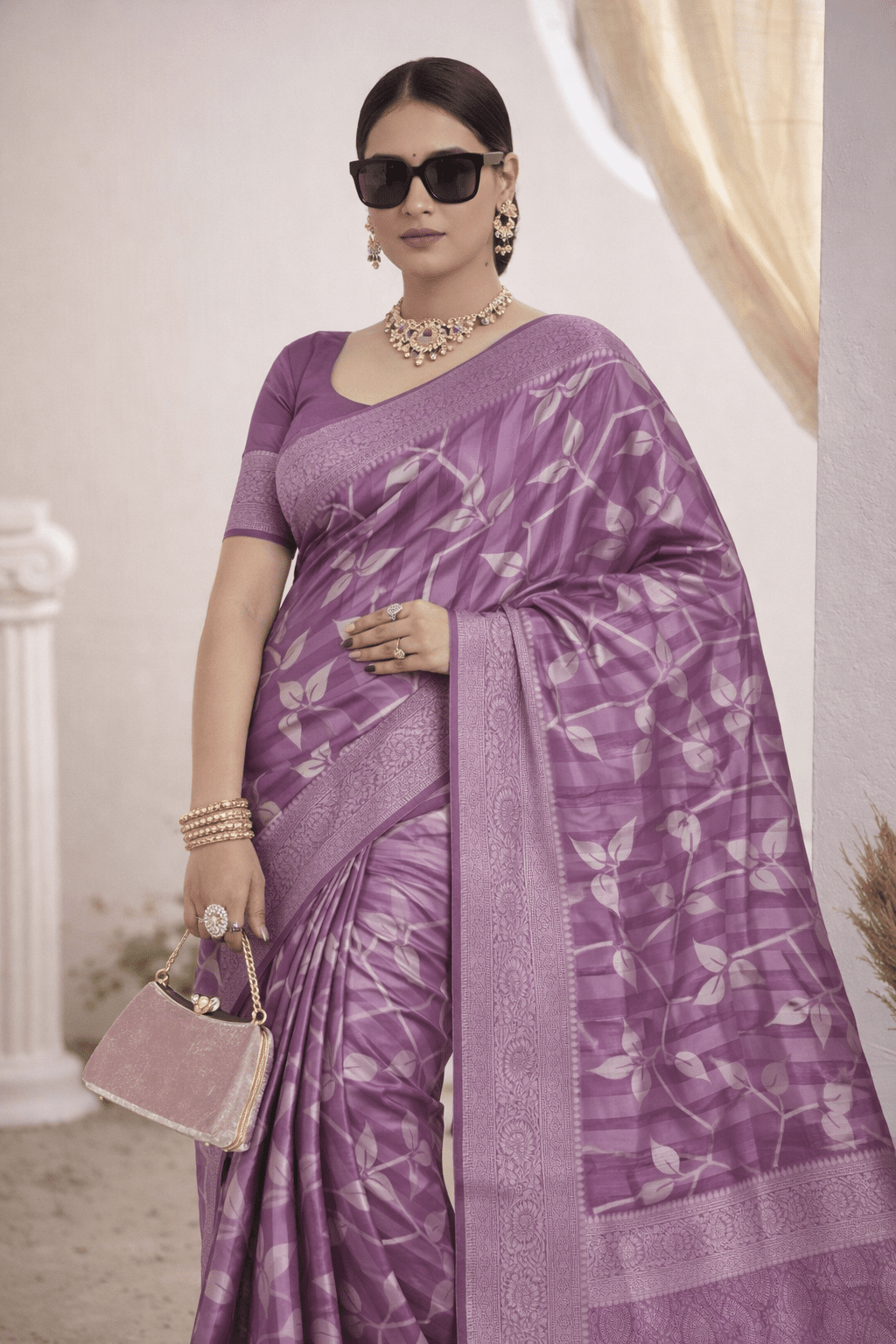 Purple Tissue Silk Saree with Silver Zari Work - Kanyaraa