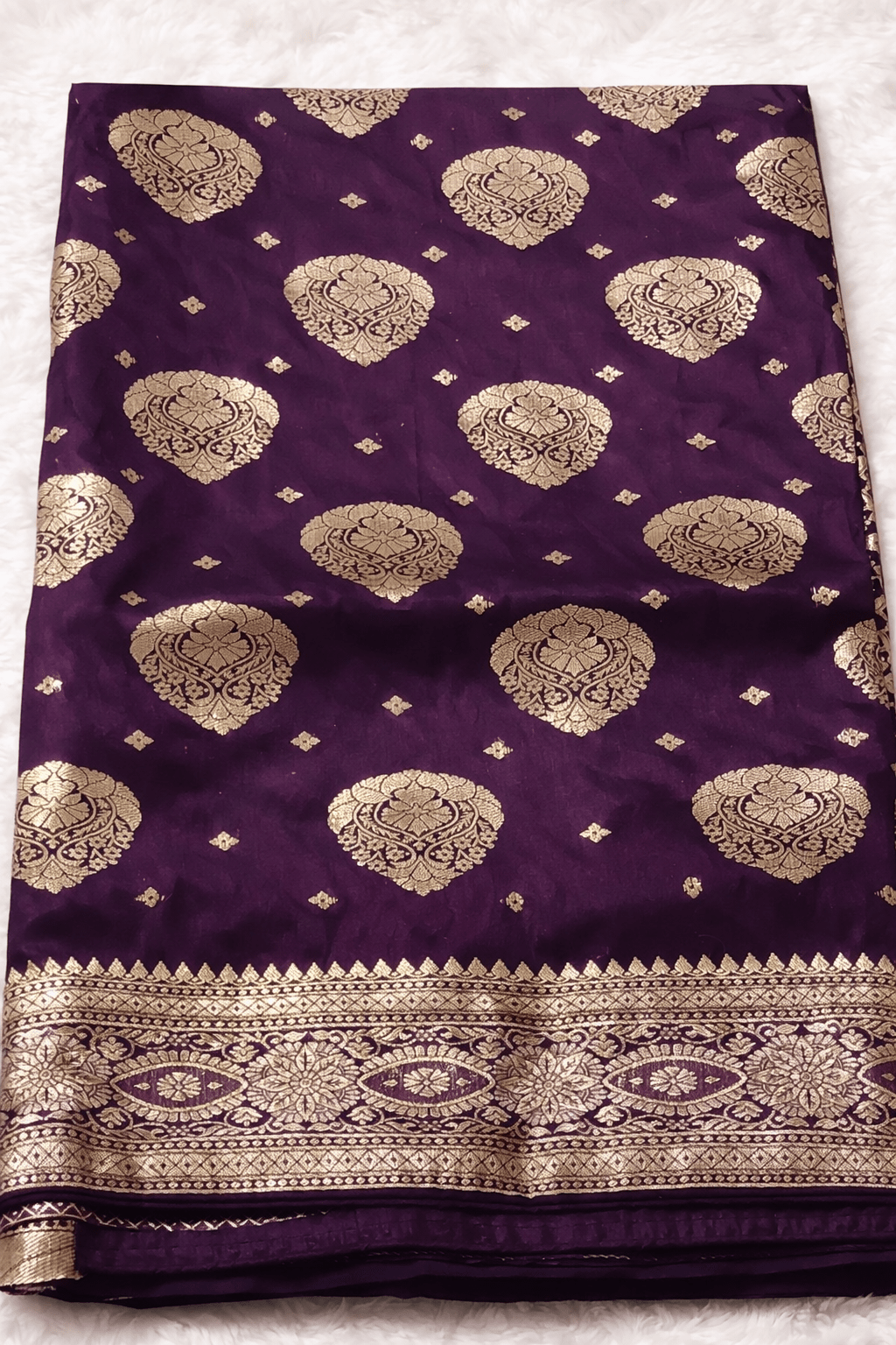 Purple Wedding Banarasi Silk Saree with Blouse Piece - Saree