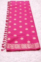Rani pink Banarasi Silk Saree with Golden Zari Work and Blouse Piece - Saree