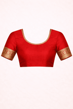 Red Banarasi Silk Saree with Golden Zari Weaving and Blouse Piece - Kanyaraa