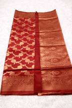 Red Banarasi Silk Saree with Golden Zari Weaving and Blouse Piece - Kanyaraa