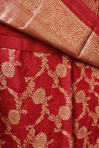 Red Jaal Banarasi Silk Saree with Golden Zari Weaving and Blouse Piece - Kanyaraa