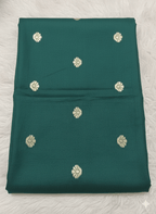 Red Premium Silk Saree with Golden Zari, Mirror Work with Contrast Green Blouse Piece - Kanyaraa