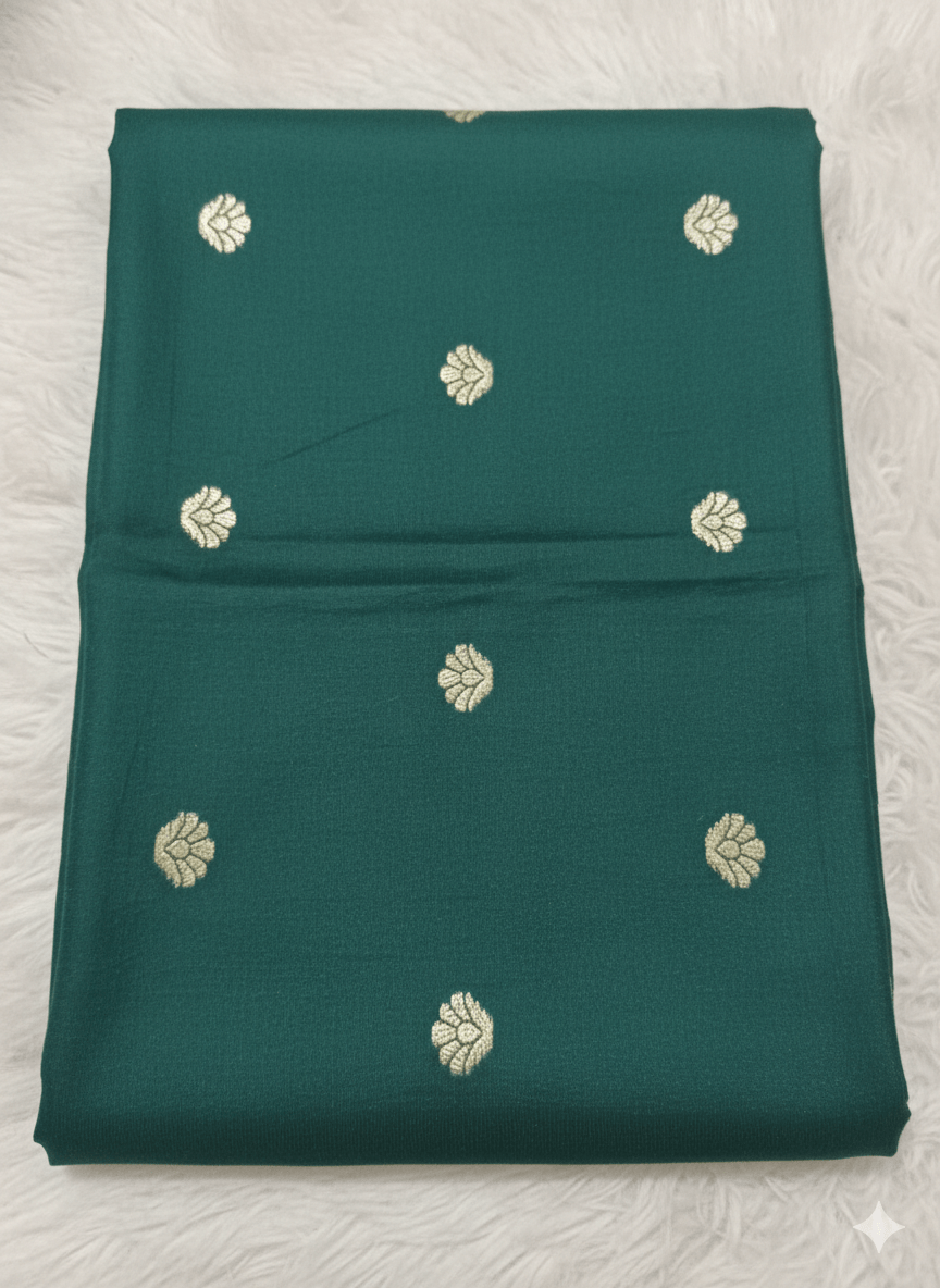 Red Premium Silk Saree with Golden Zari, Mirror Work with Contrast Green Blouse Piece - Kanyaraa