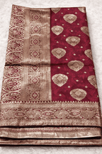 Rose Red Wedding Banarasi Silk Saree with Blouse Piece - Saree