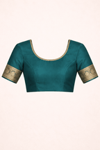 Teal Blue Banarasi Silk Saree with Golden Zari Work and Blouse Piece - Kanyaraa