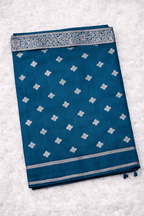 Teal Blue Banarasi Silk Saree with Silver Zari Work and Blouse Piece - Saree