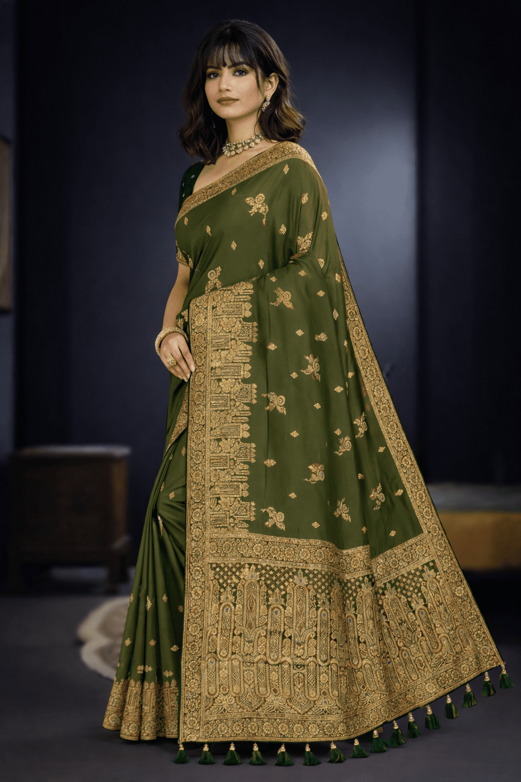Zari Olive Mirror Edition - Mashru Silk Saree - Kanyaraa